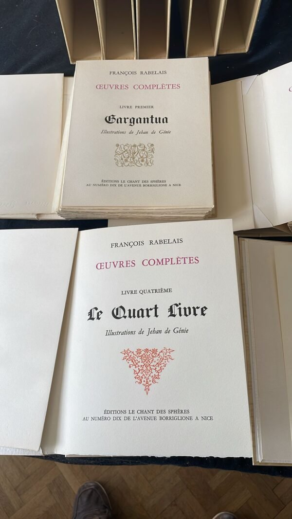 RABELAIS, François - Jehan de Génie (Pseudonyme de GRADASSI). ‎ ‎Oeuvres Complètes : Tome I. Gargantua - Tome II. Pantagruel - Tome III. Le Tiers Livre - Tome IV. Le Quart Livre - Tome V. Le Cinquiesme Livre (5 volumes).‎ – Image 2