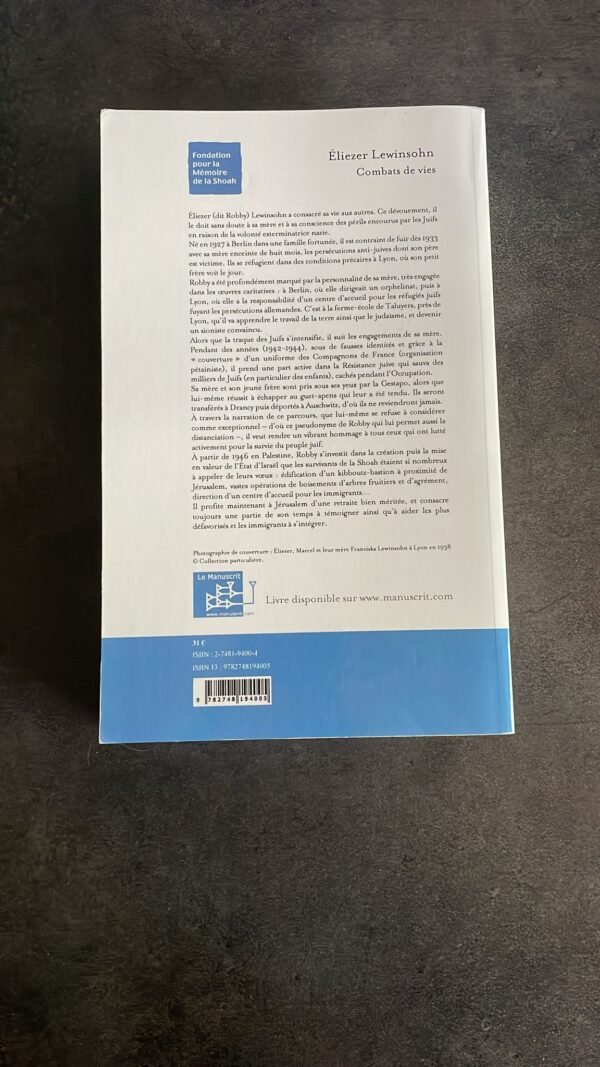 Combats de vies.  Éliezer Lewinsohn. Collection Témoignages de la Shoah. – Image 3