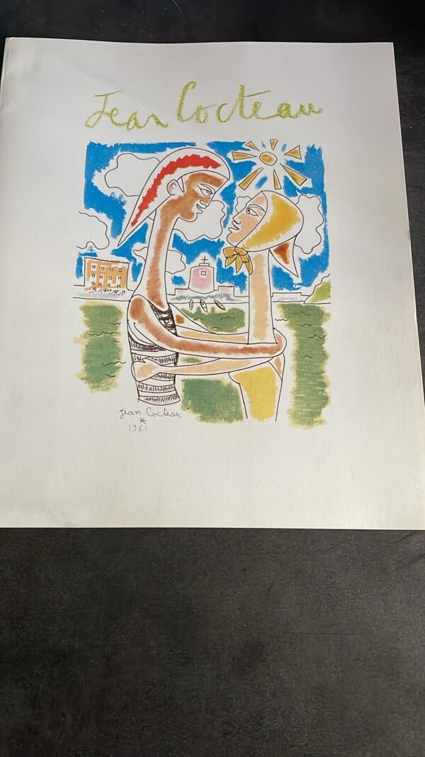 Portfolio comprenant cinq reproductions d’illustrations réalisées par Jean Cocteau.  Pour le Secours populaire, réédition de 1989.