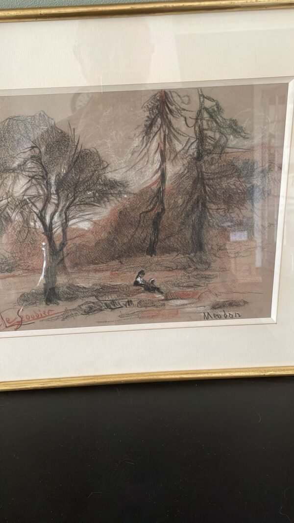 Sanguine et Fusain. de Jane Lesoudier  ( Femme assise en forêt situé à Meudon ) – Image 2